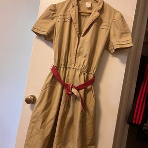 Vintage Beige Dress with Red Accents